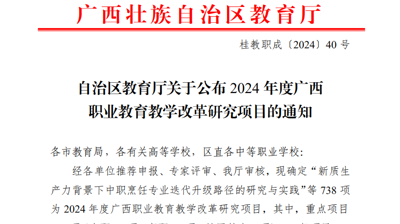 喜讯|开云链接官网在2024年度广西职业教育教学改革研究项目中成功立项
